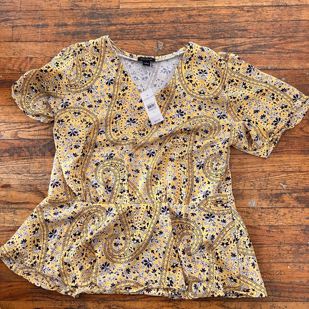 Ann Taylor Paisley Mixed Media Peplum Top